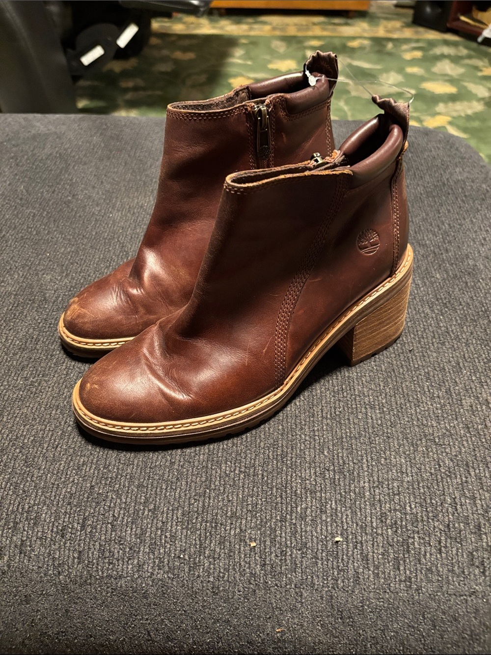 Timberland Brown Leather Zip Block Heel Ankle Booties